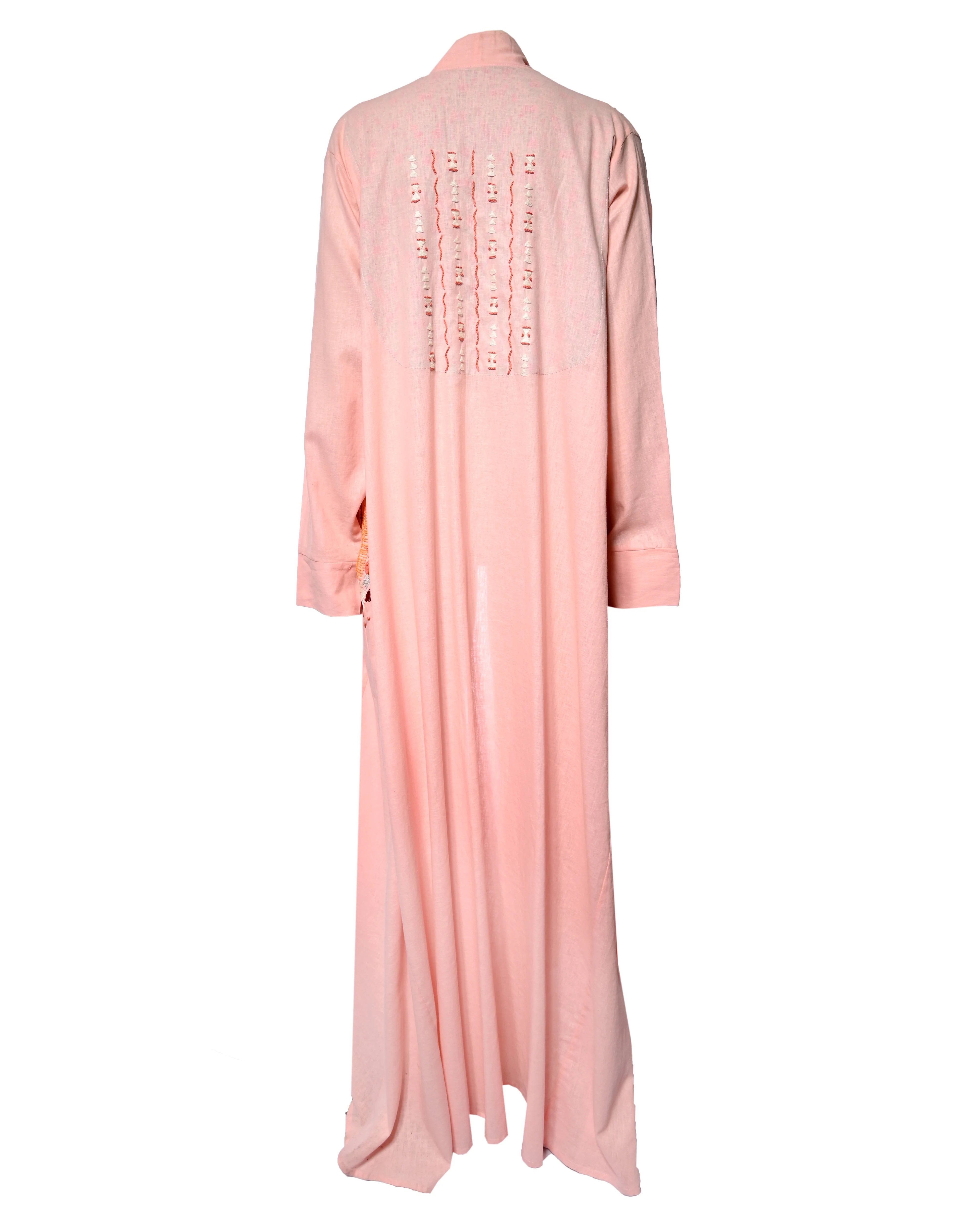 Soft Pink Embroidered Linen Abaya - Image 2