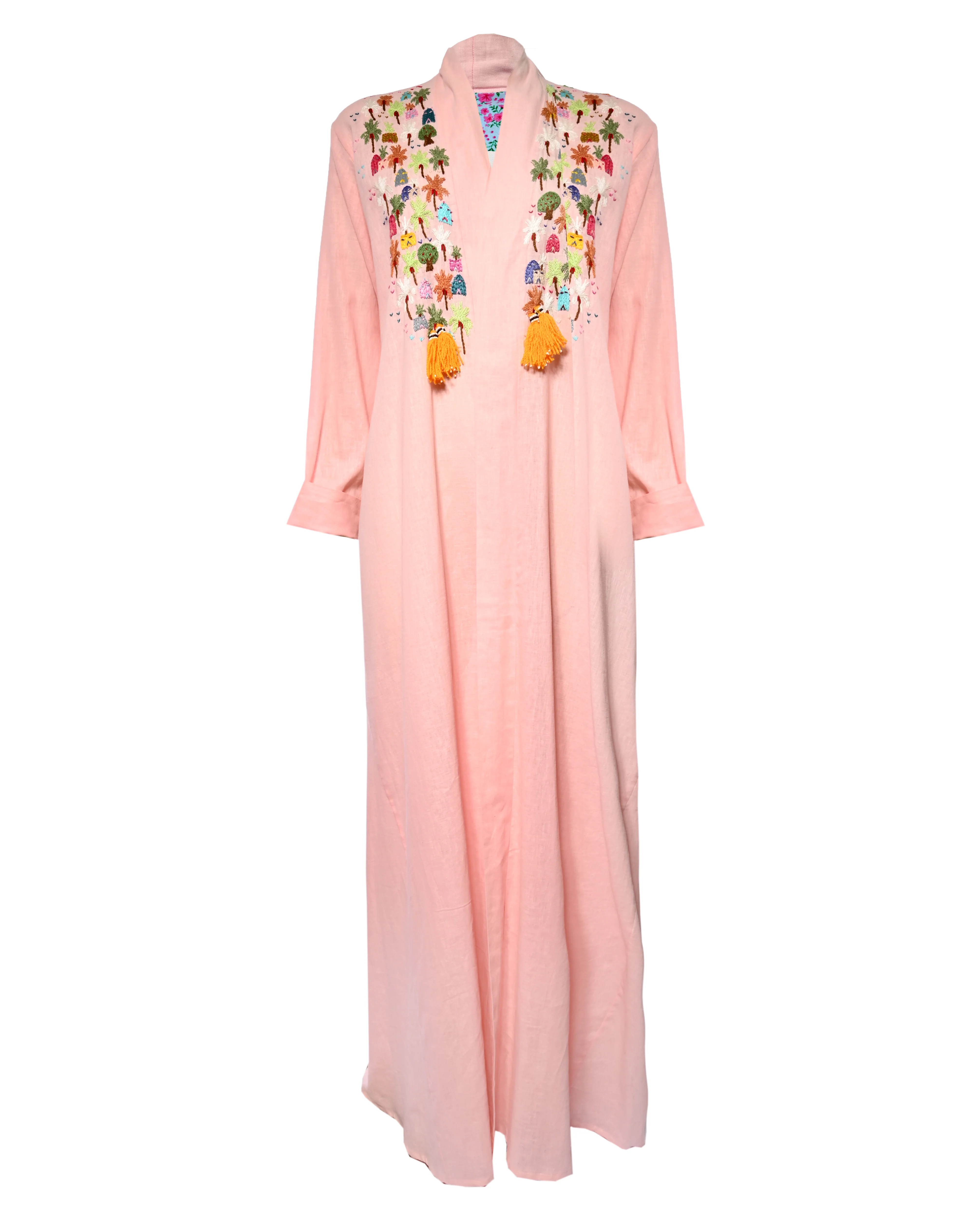 Soft Pink Embroidered Linen Abaya