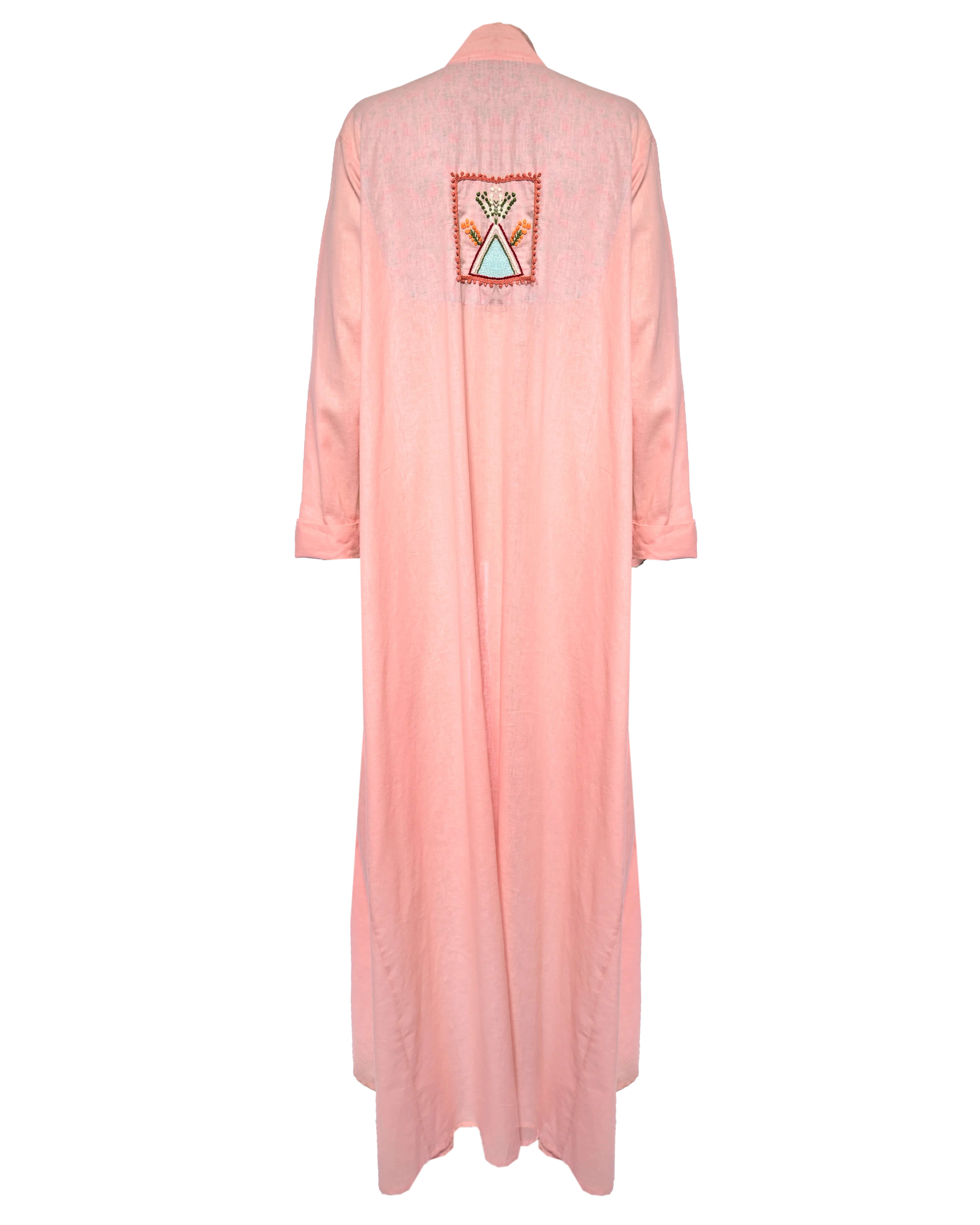 Soft Pink Embroidered Linen Abaya - Image 2