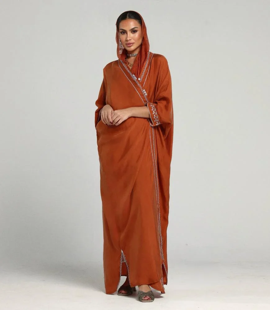 Terracotta Washed Silk Abaya - Image 3