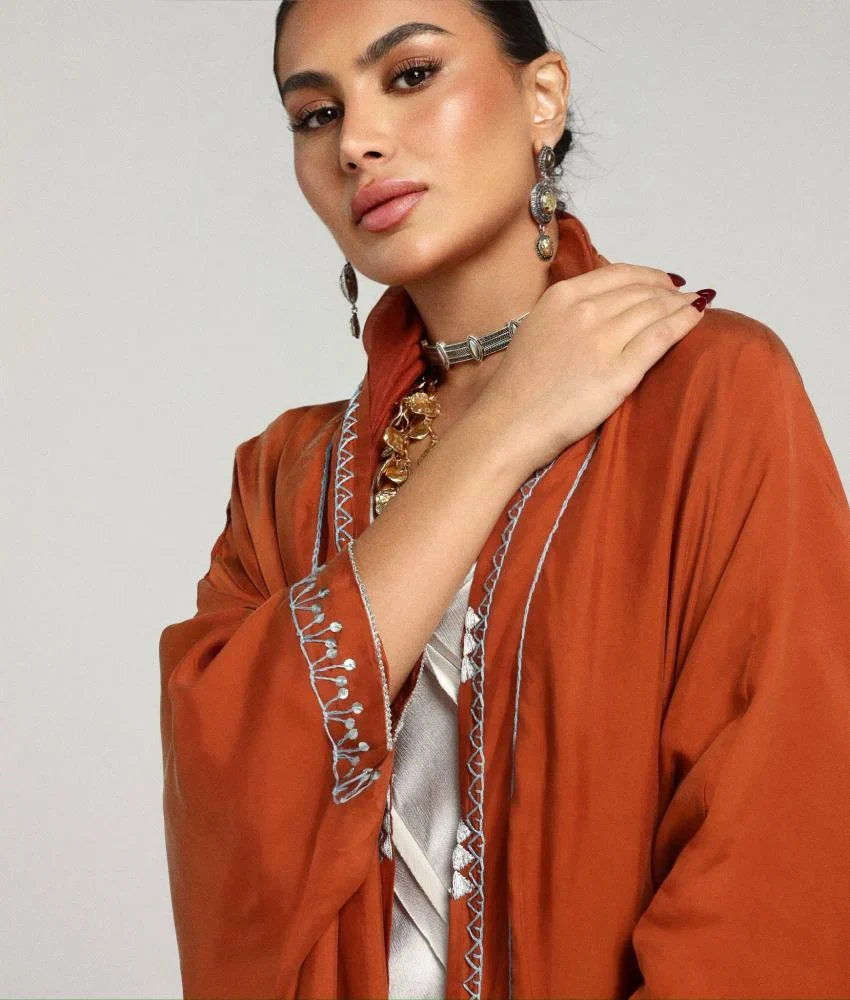 Terracotta Washed Silk Abaya - Image 5