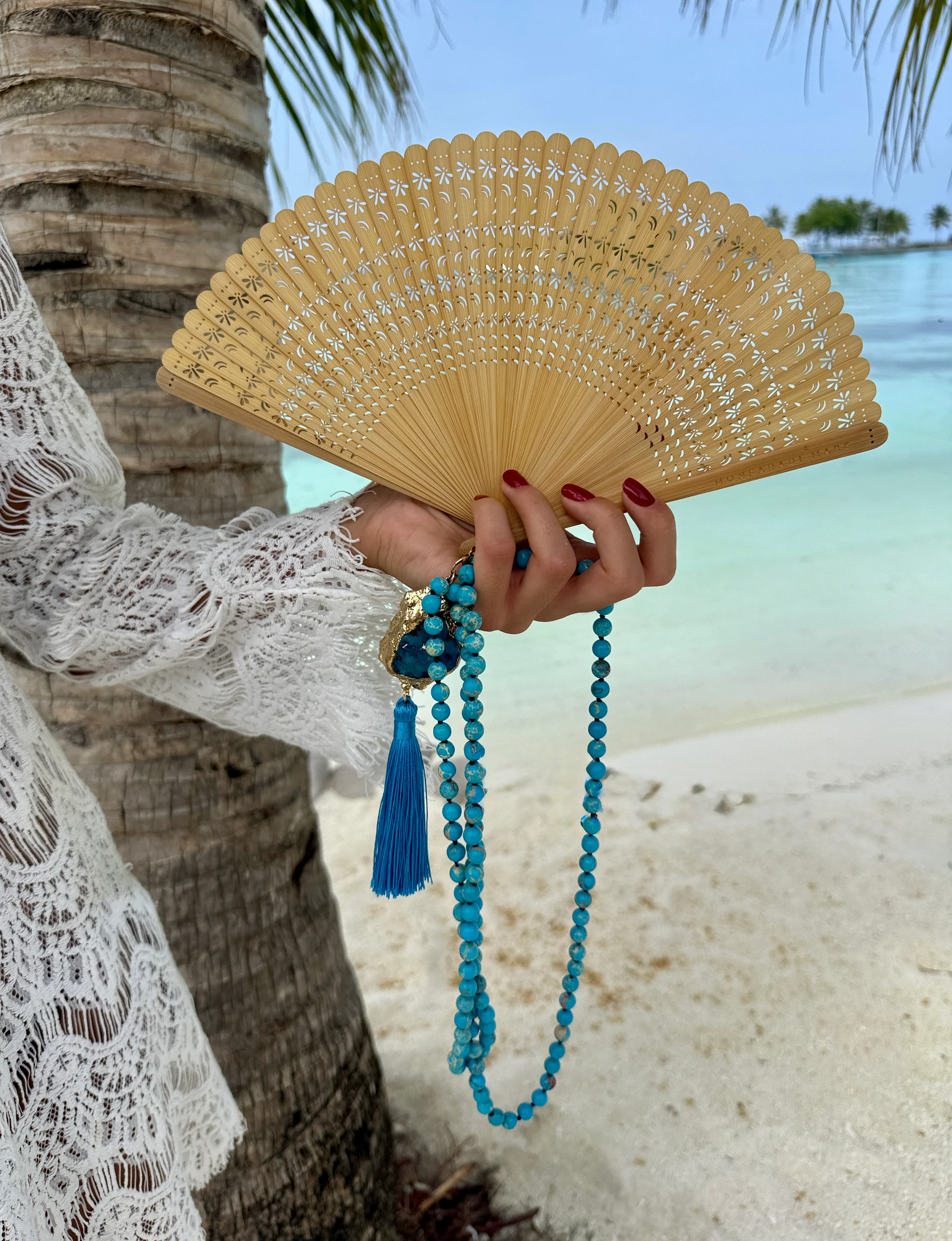 Turquoise Bamboo Fantastique Fan - Image 2