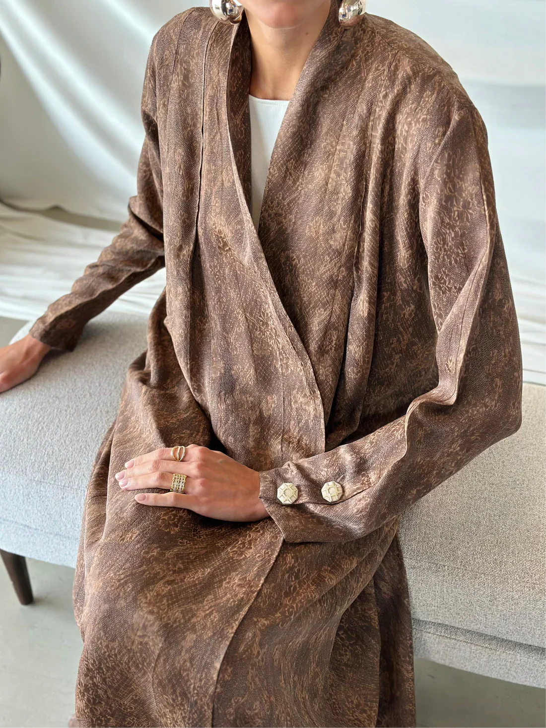 Vendome Brown Silk Jacquard Abaya - Image 2