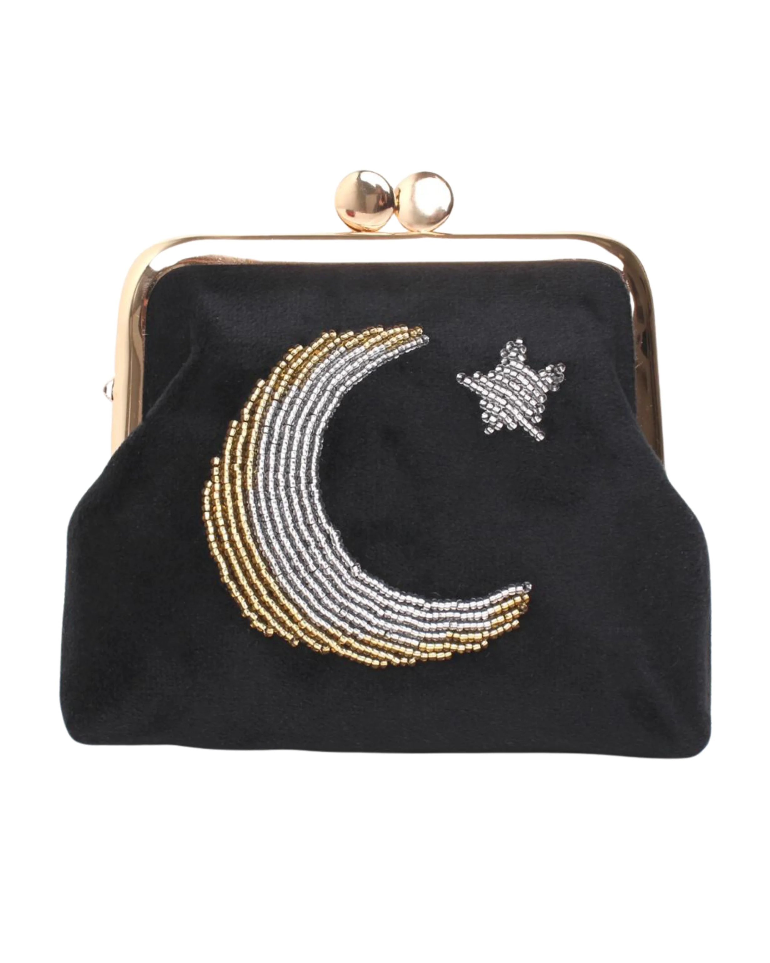 Mini Black Velvet Half Moon Purse