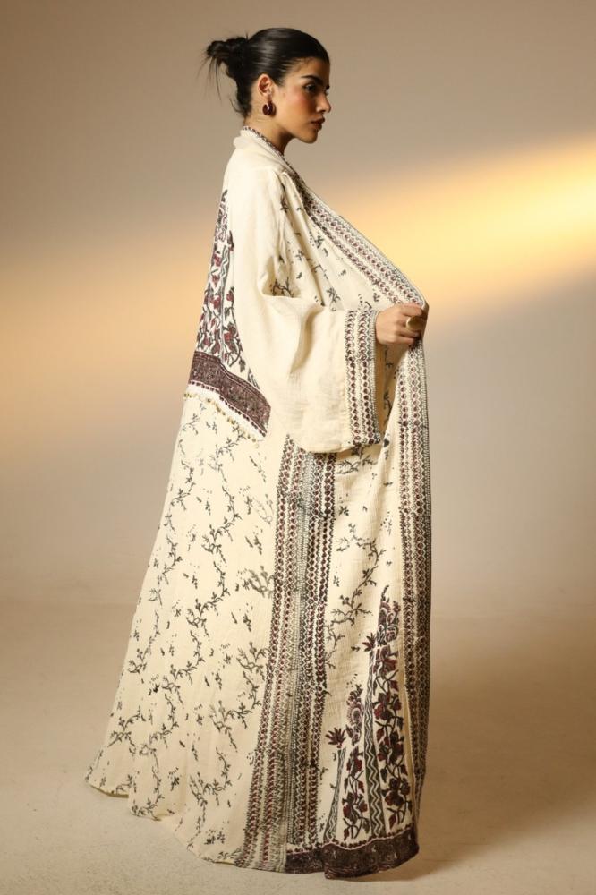 White Linen-Cotton Abaya Set - Image 3