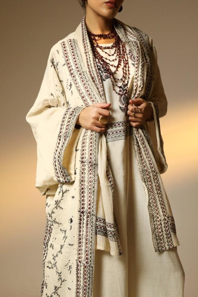 White Linen-Cotton Abaya Set - Image 4