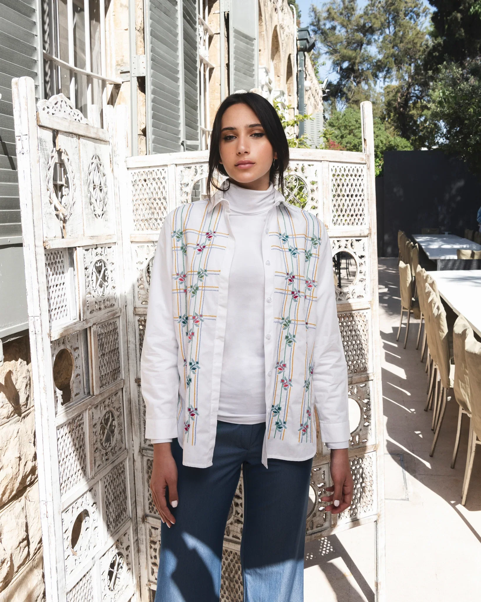 White Palm Embroidered Shirt - Image 3