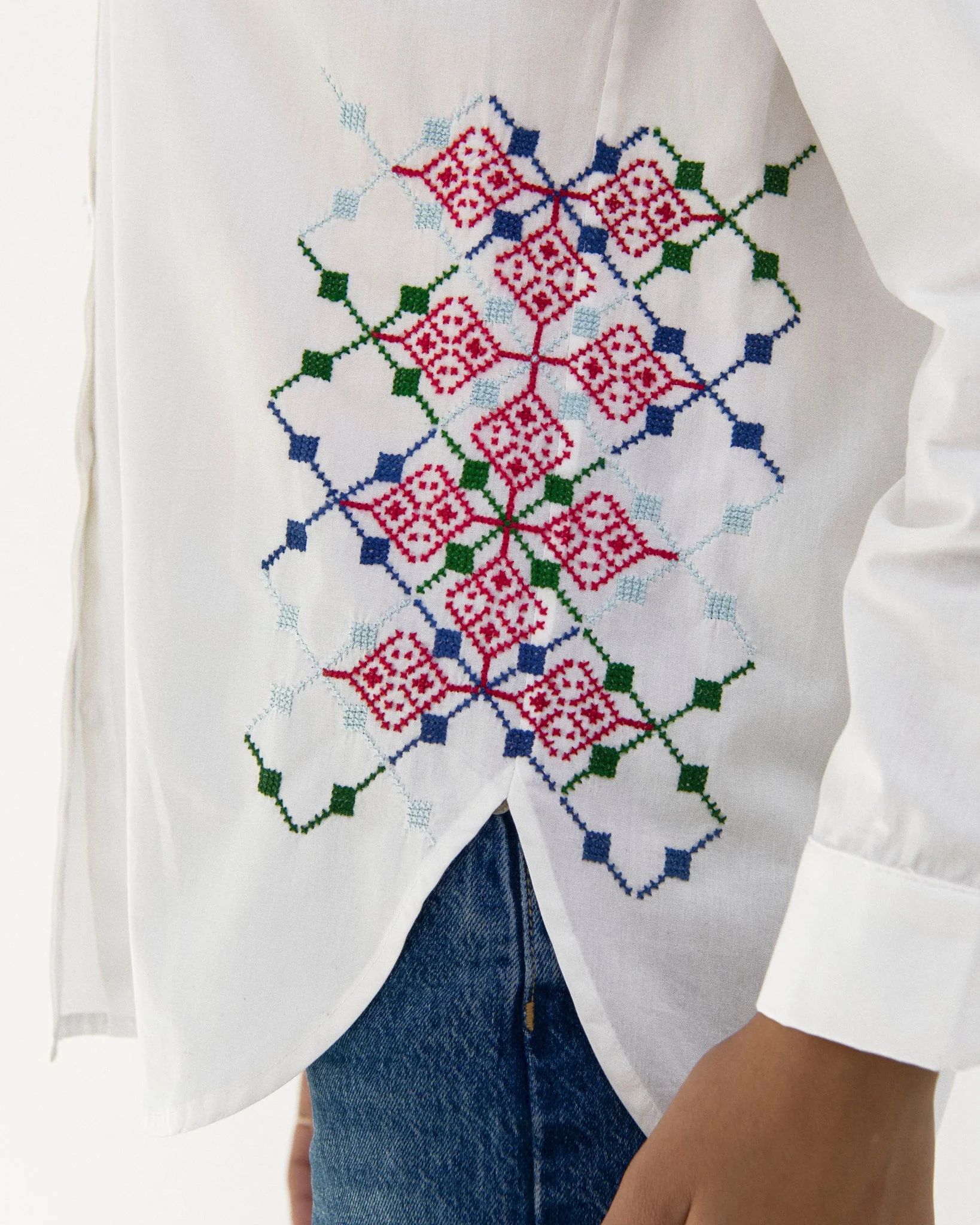 White Pomegranate Embroidered Shirt - Image 3