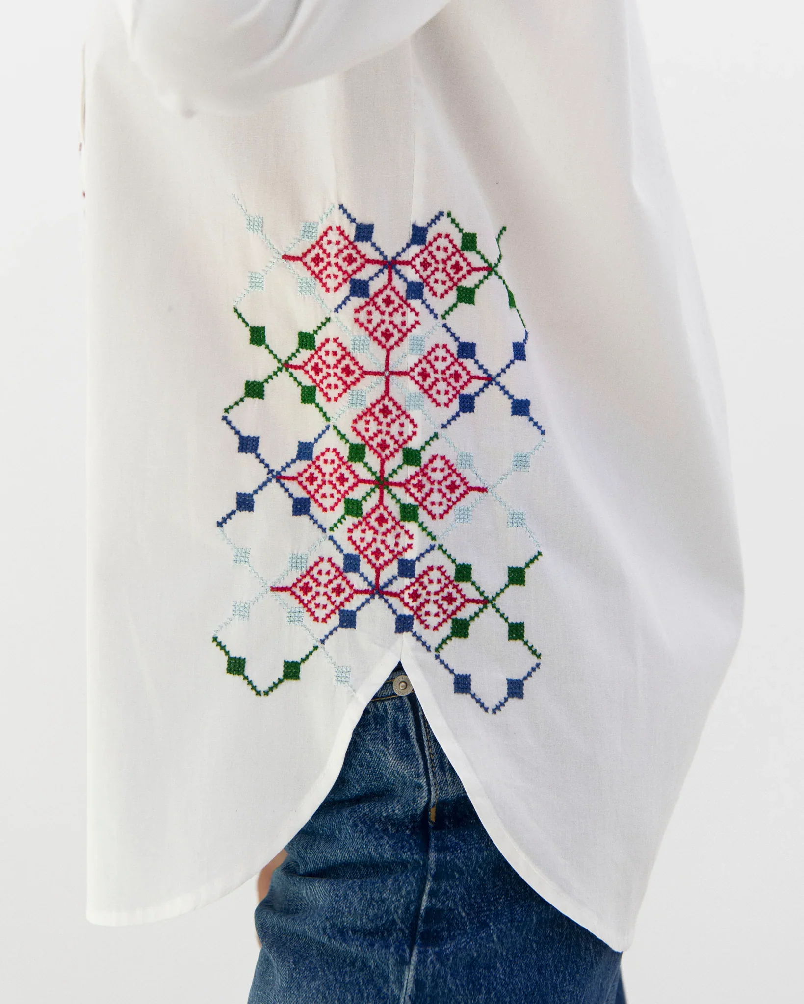 White Pomegranate Embroidered Shirt - Image 4