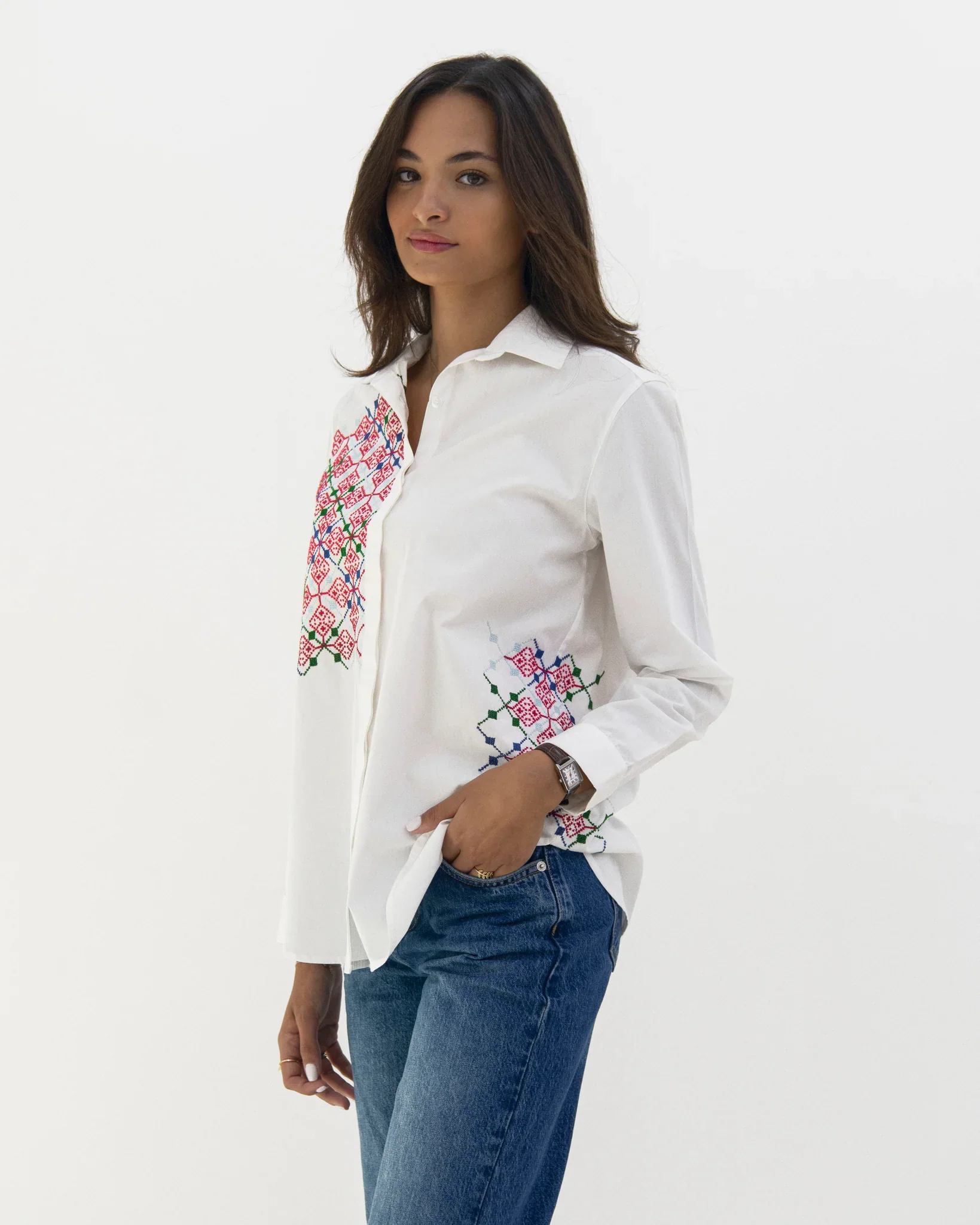 White Pomegranate Embroidered Shirt - Image 5