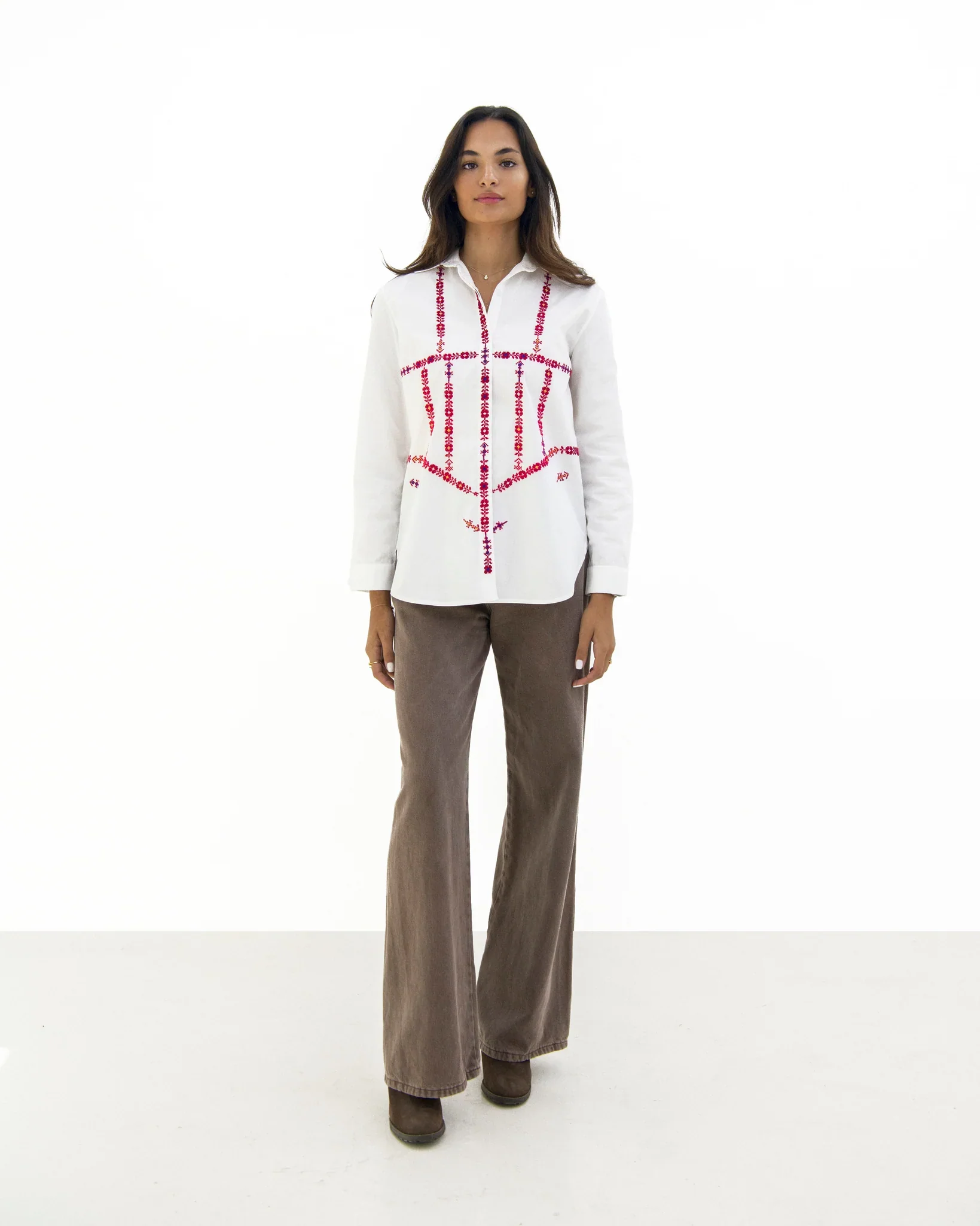 White Ramallah Flowers Embroidered Shirt - Image 3