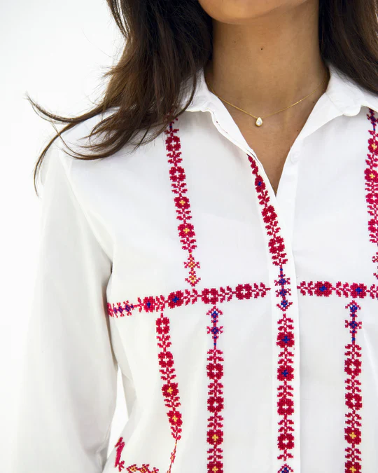 White Ramallah Flowers Embroidered Shirt - Image 4