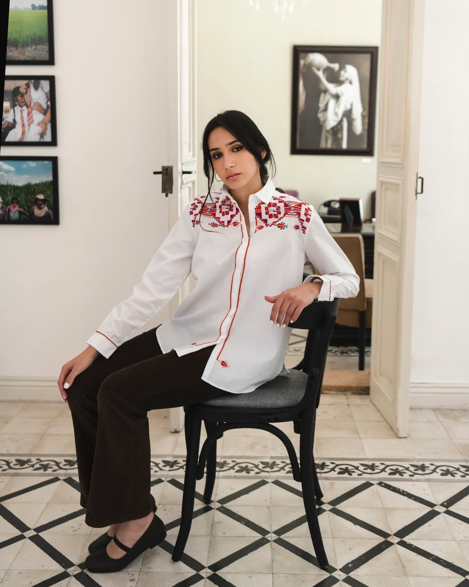 White Shallalat Embroidered Shirt - Image 6