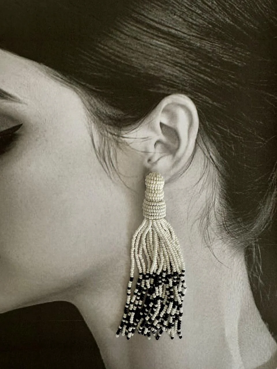 White Tassel Drop Earrings - Image 2