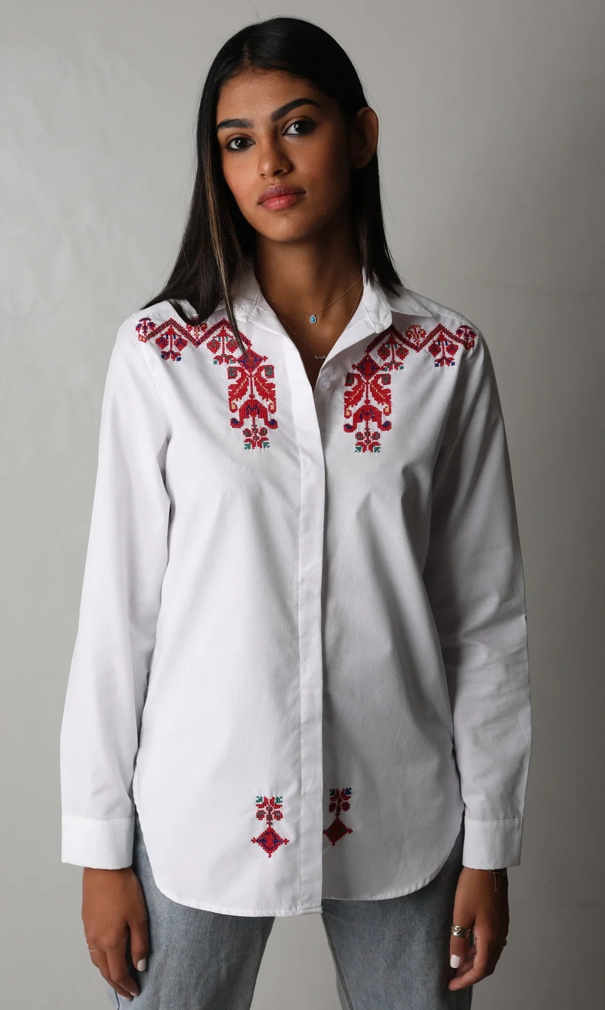 White Vases Embroidered Shirt