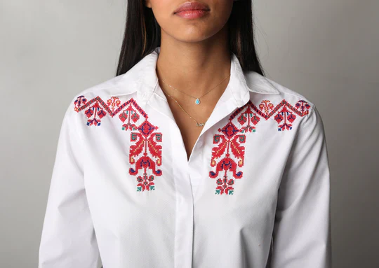White Vases Embroidered Shirt - Image 2
