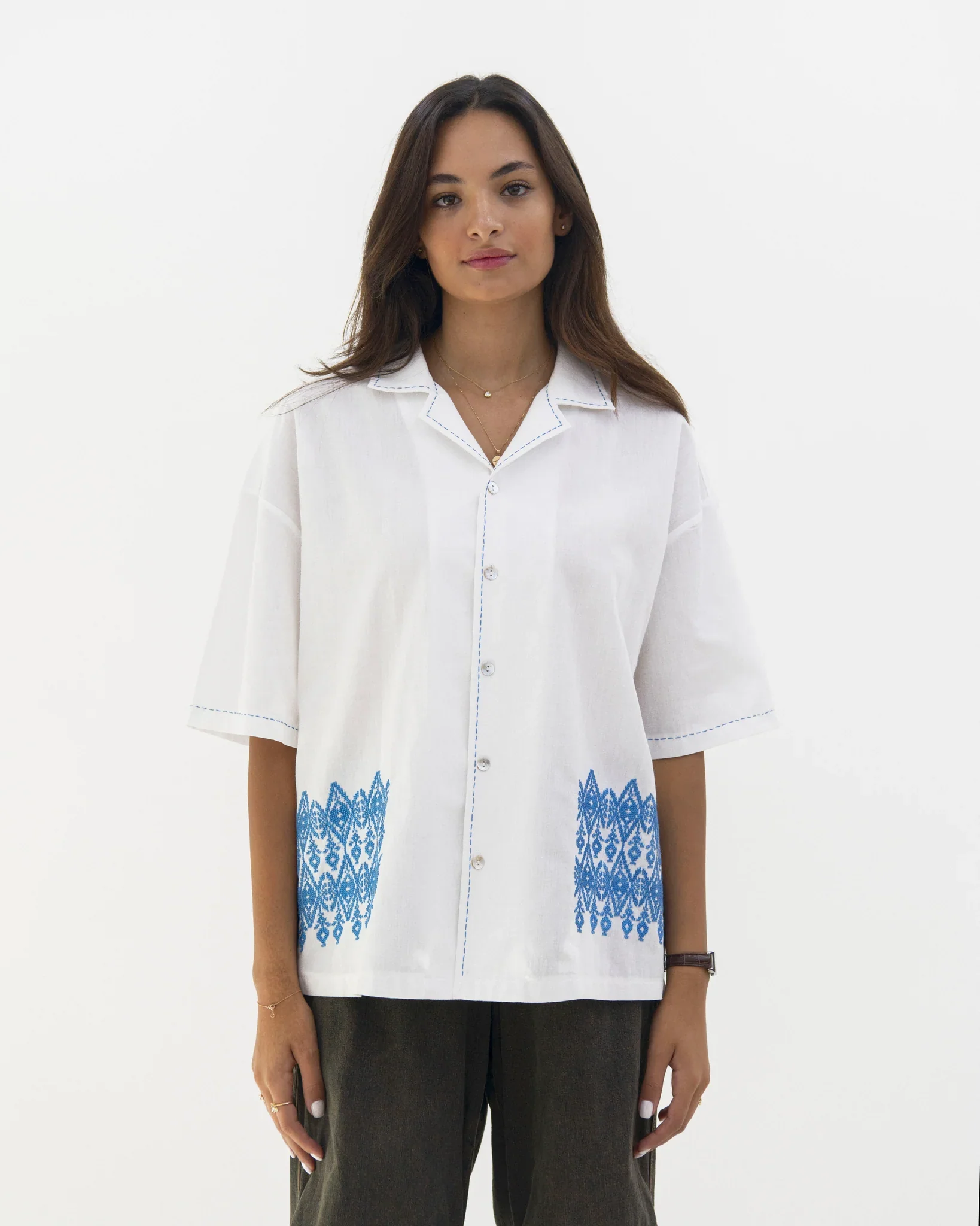 White Web Eyes Embroidered Shirt