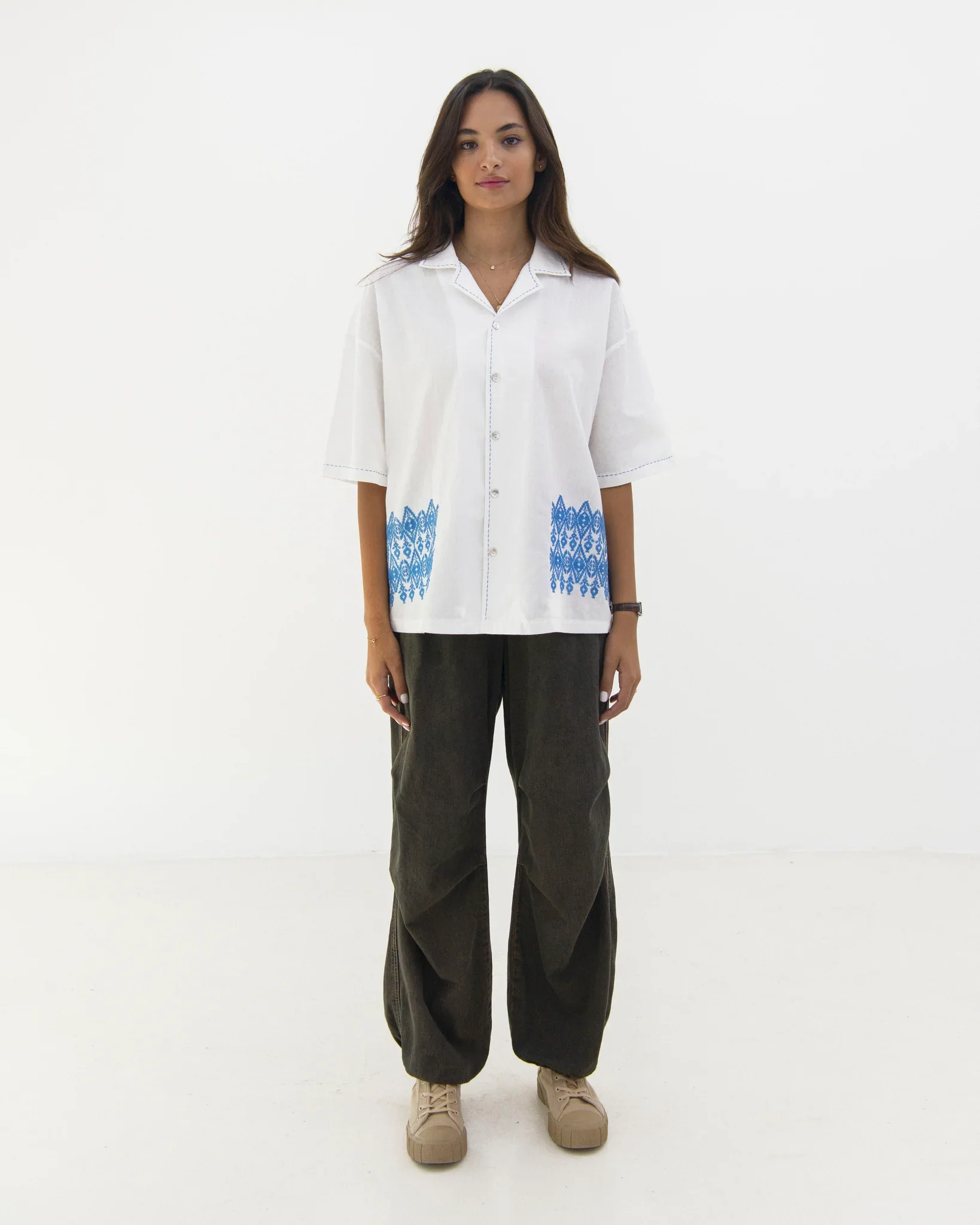 White Web Eyes Embroidered Shirt - Image 2