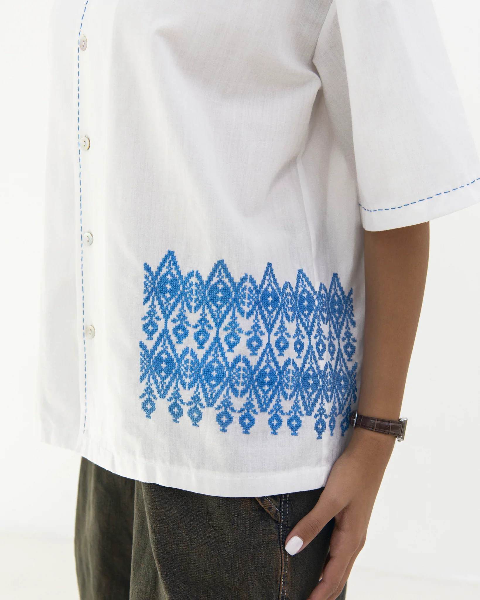 White Web Eyes Embroidered Shirt - Image 3