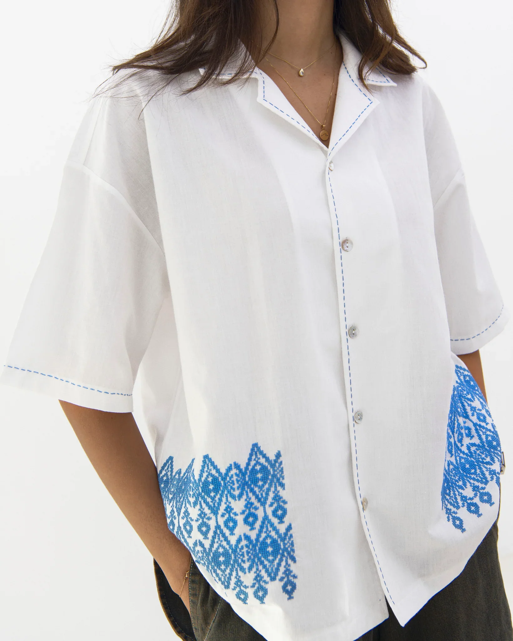 White Web Eyes Embroidered Shirt - Image 5