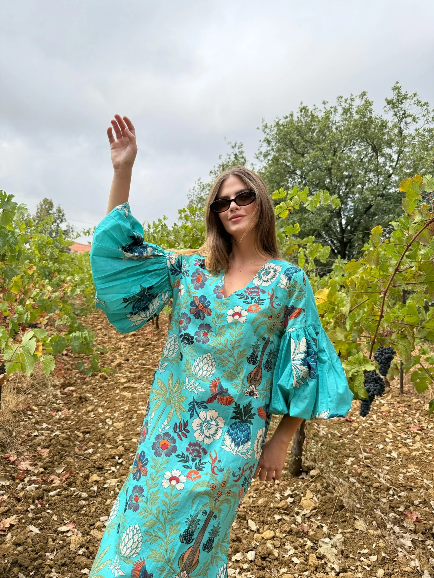 Yasmine Blue Cotton Kaftan