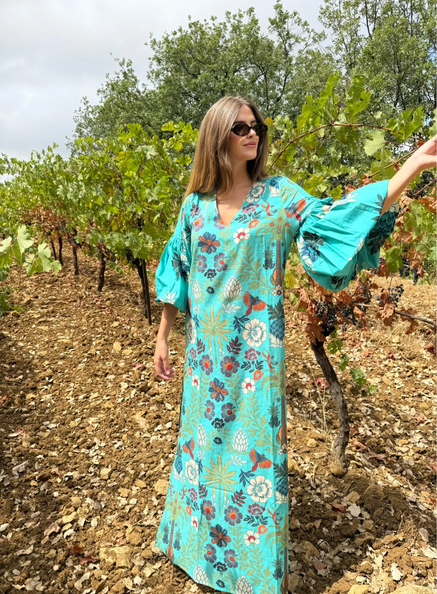 Yasmine Blue Cotton Kaftan - Image 2