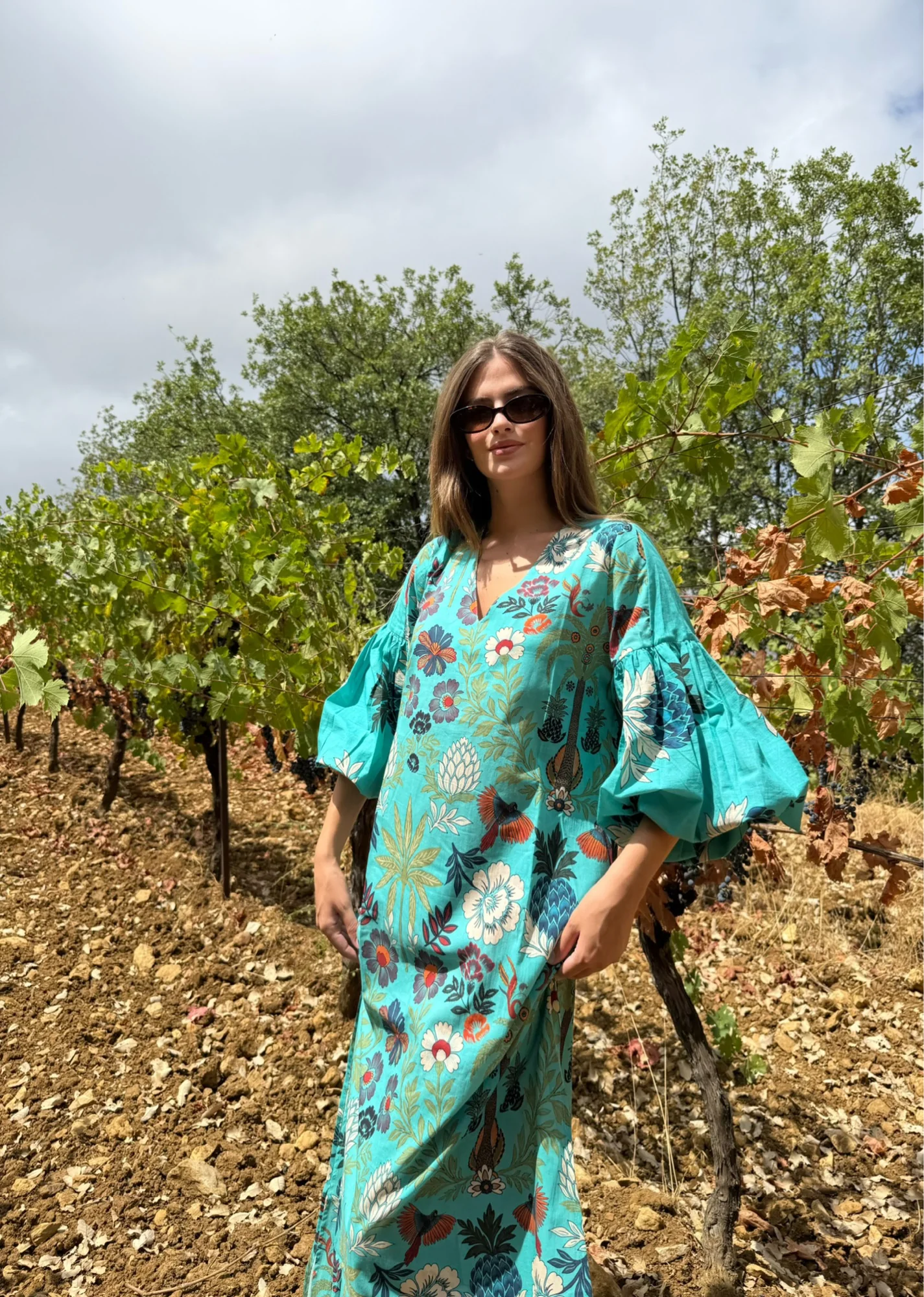 Yasmine Blue Cotton Kaftan - Image 3