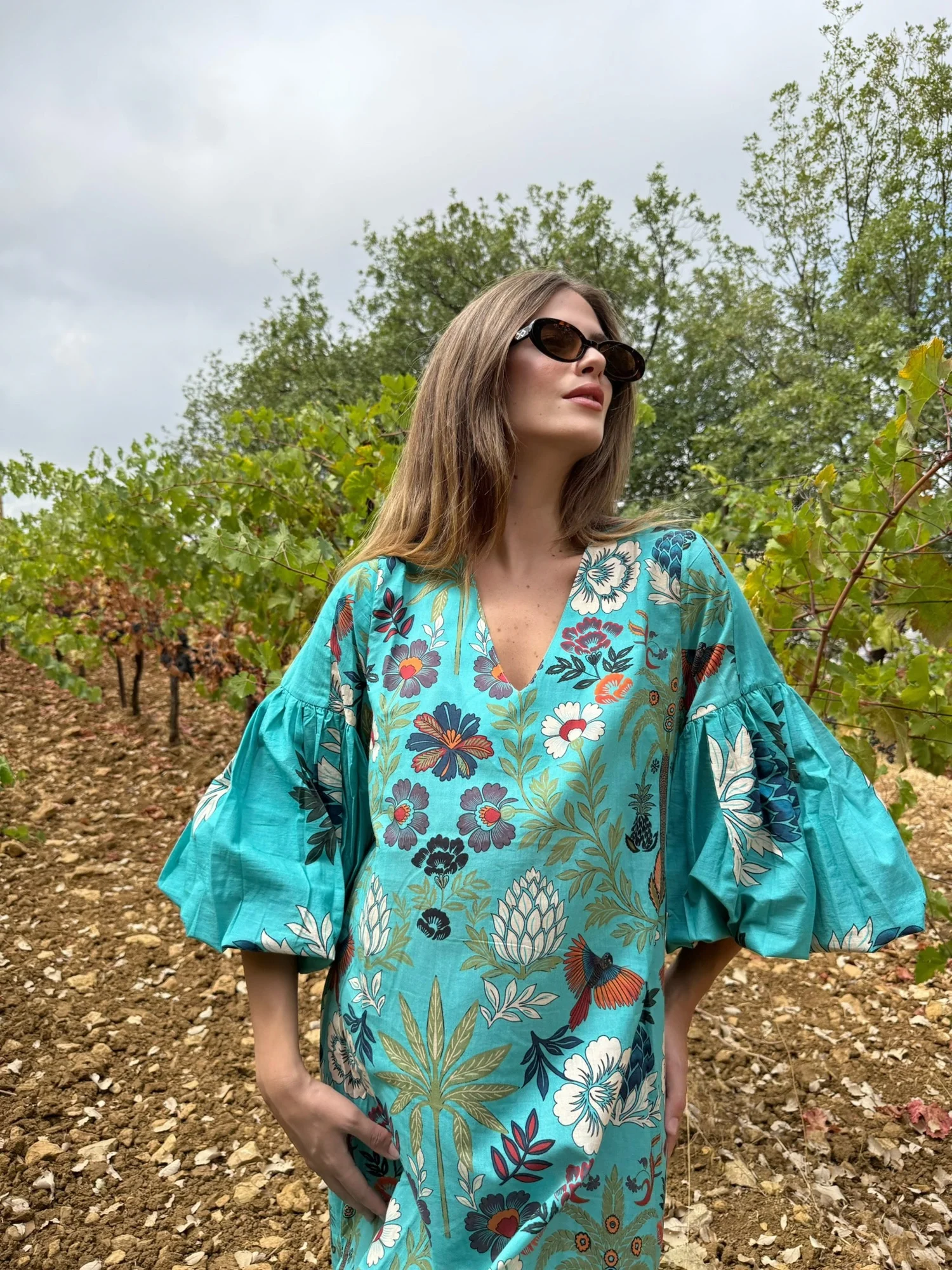 Yasmine Blue Cotton Kaftan - Image 4