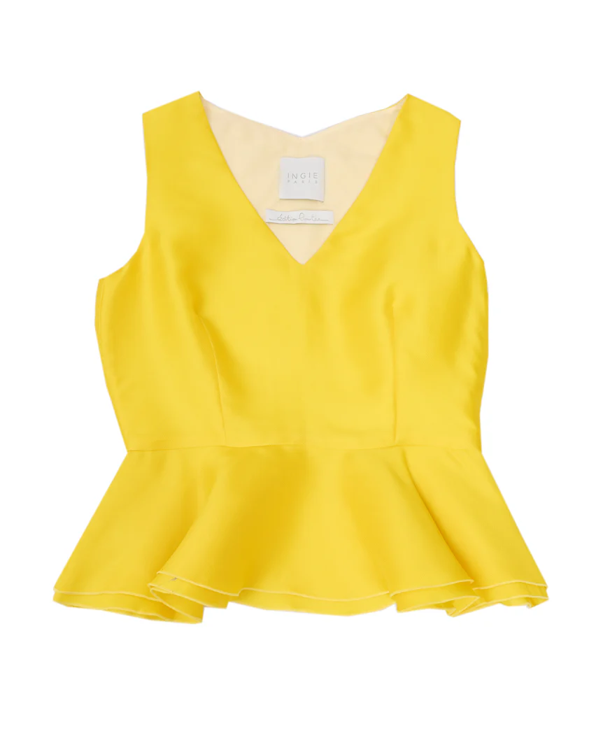 Pre-Loved Ingie Yellow Peplum Top & Pleated Midi Skirt Set - Image 2