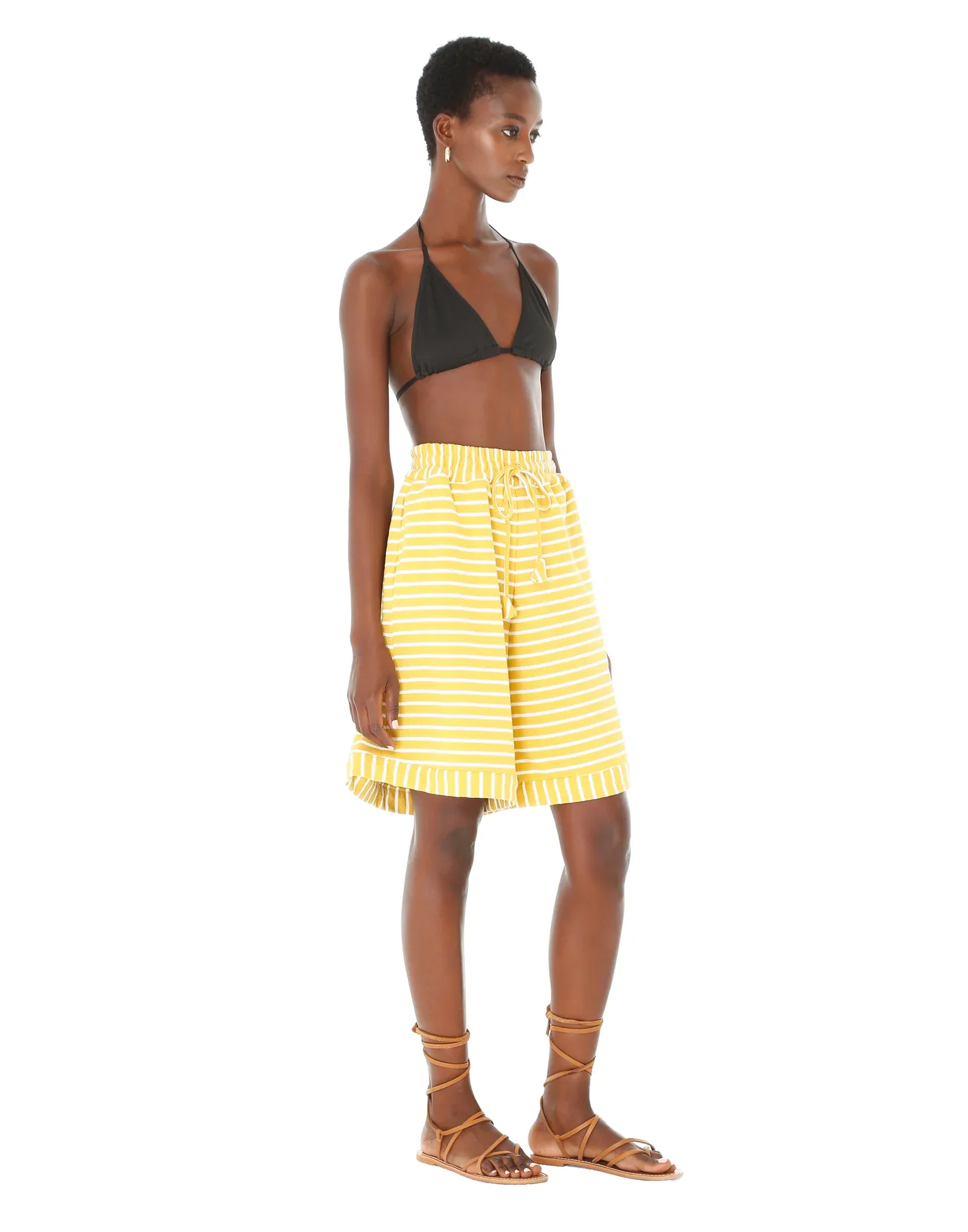 Yellow Striped Knit Shorts - Image 3
