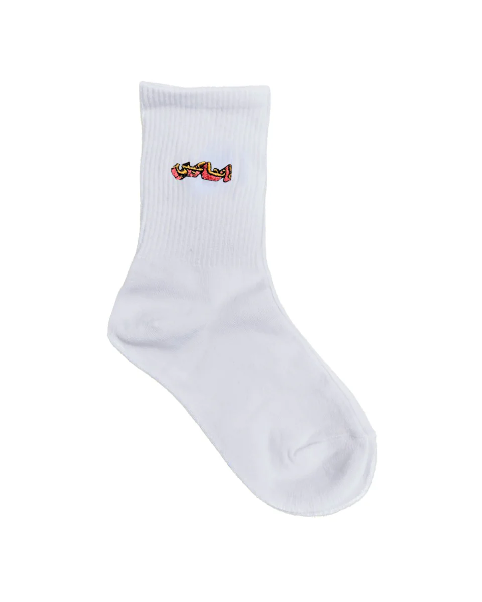 Yellow Writing White Socks